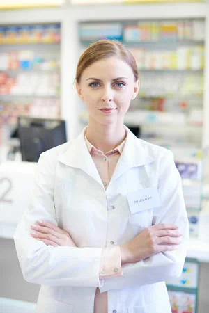 woman pharmacist with her arms crossed 